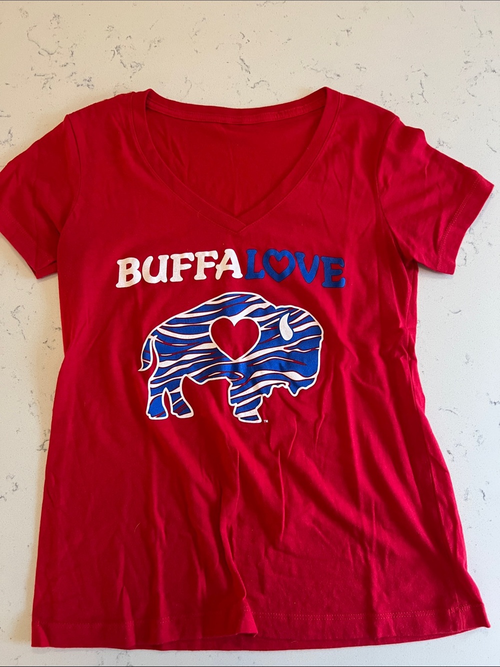 BuffaLove Red Graphic V-Neck Tee